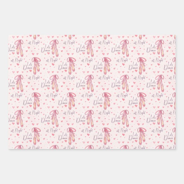 Ballet Shoes and Hearts Wrapping Paper Sheets (Front)