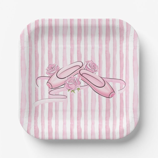 Ballet Shoes and Roses Pink Paper Plates (Front)