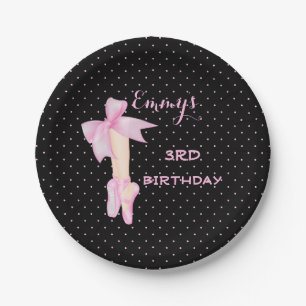 Ballet Shoes Ballerina Pink & Black Polka Dot Paper Plates