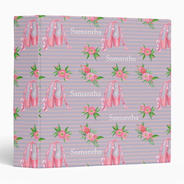 Ballet Shoes Ballerina Pretty Personalized 3 Ring Binder (Front/Spine)