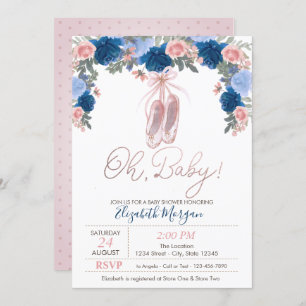 Ballet Shoes Dots Floral Baby Shower Invitation