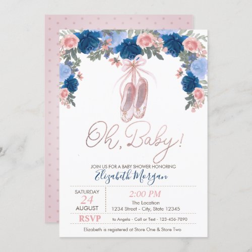 Ballet Shoes Dots Floral  Baby Shower  Invitation
