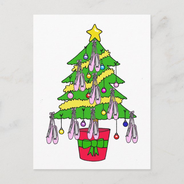 Ballet Shoes Festive Christmas Tree Holiday Postcard (Front)