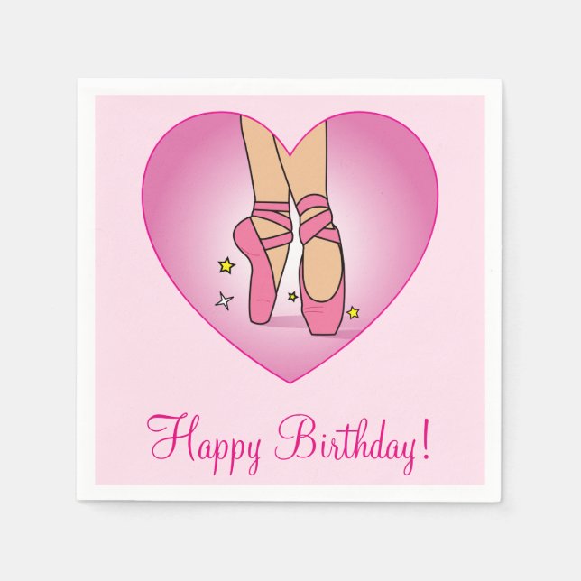 Ballet Shoes in a Heart Happy Birthday Paper Napkins (Front)