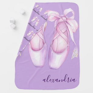 Ballet Shoes Lavender Ballerina Girly Custom Name Baby Blanket