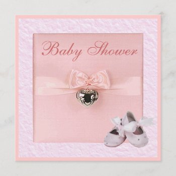 Ballet Shoes & Locket Girls Pink Baby Shower Invitation by AJ_Graphics at Zazzle