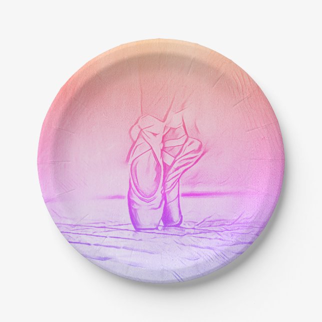 Ballet Shoes on Pointe Pink Gradient Paper Plates (Front)