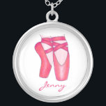 Ballet Shoes Personalized Dance Teacher Necklace<br><div class="desc">Features an original marker illustration of a pair of pink pointe shoes. Simply personalize for a unique gift for your favorite dancer or dance teacher!</div>