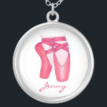 Ballet Shoes Personalized Dance Teacher Necklace<br><div class="desc">Features an original marker illustration of a pair of pink pointe shoes. Simply personalize for a unique gift for your favorite dancer or dance teacher!</div>
