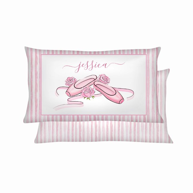Ballet Shoes Pink and White Watercolor Stripes  Pillow Case (Creator Uploaded)