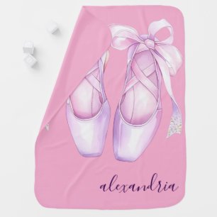 Ballet Shoes Pink Ballerina Girly Custom Name Baby Blanket