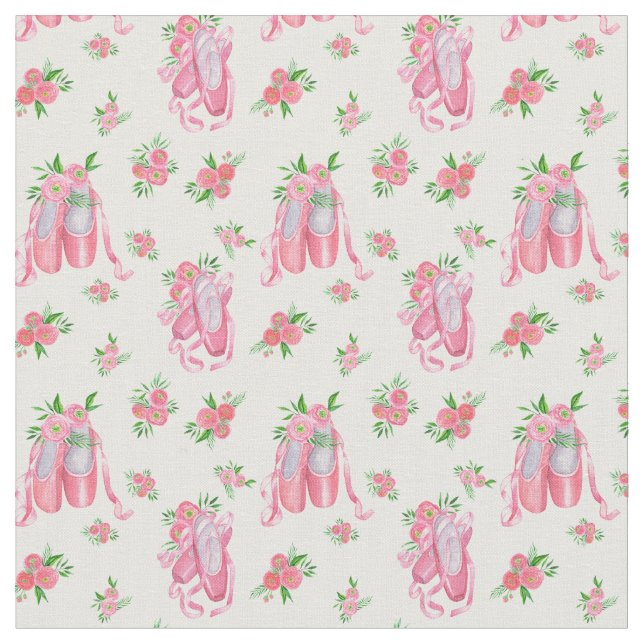 Ballet Shoes Pink Ballerina Pattern Fabric (Close Up)