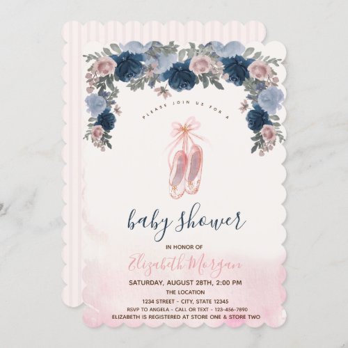 Ballet Shoes Pink Stripes Baby Shower  Invitation