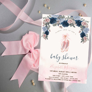 Ballet Shoes Pink Stripes Baby Shower Invitation