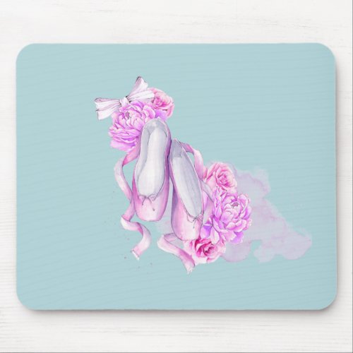 Ballet Shoes with Fancy Peonies and Bow Mouse Pad