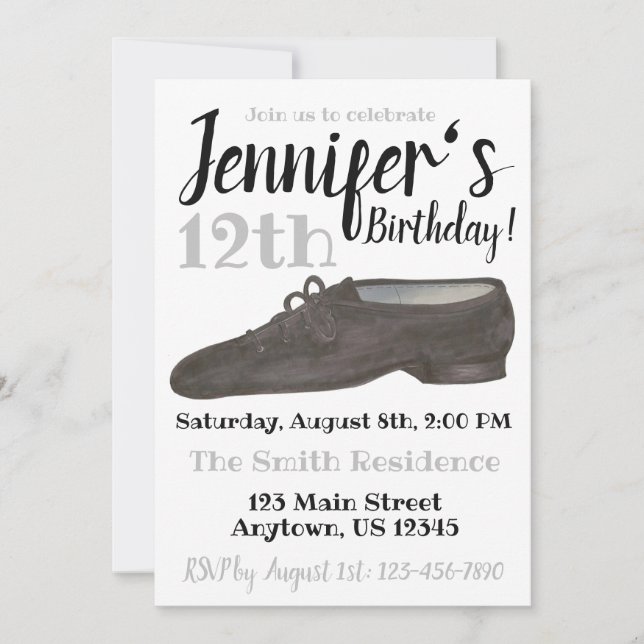 Ballet Slipper Dance Shoe Birthday Party Recital Invitation (Front)