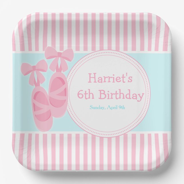 Ballet Slippers Ballerina Birthday Party Paper Plates (Front)