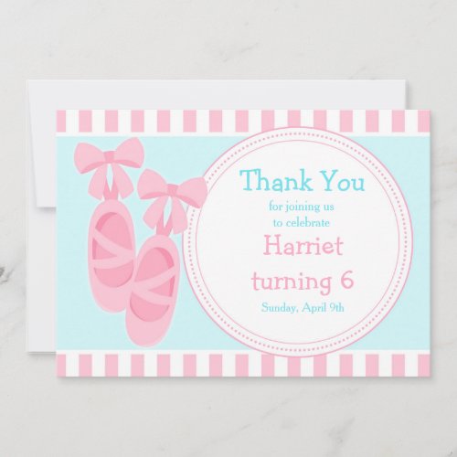 Ballet Slippers Ballerina Birthday Party Thank You Card