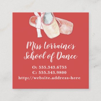 Ballet Slippers Dance Instructor Square Business Card by ClarasDesk at Zazzle