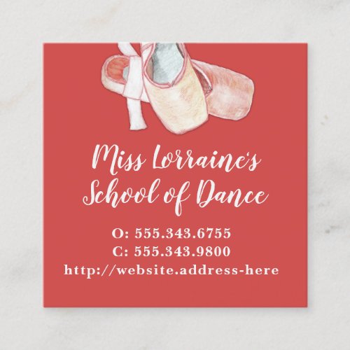 Ballet Slippers Dance Instructor Square Business Card