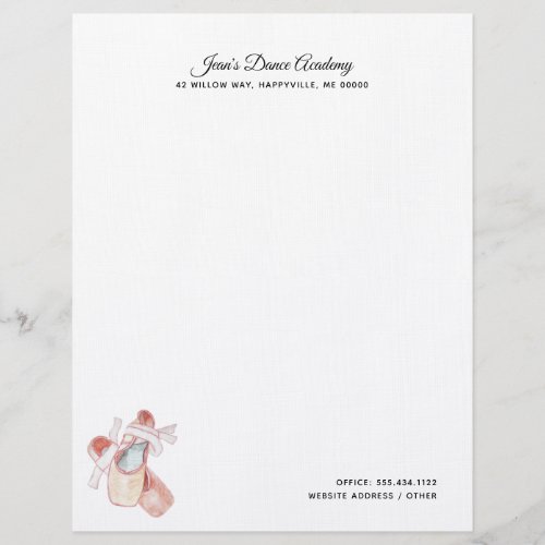 Ballet Slippers Dance Studio Custom Letterhead