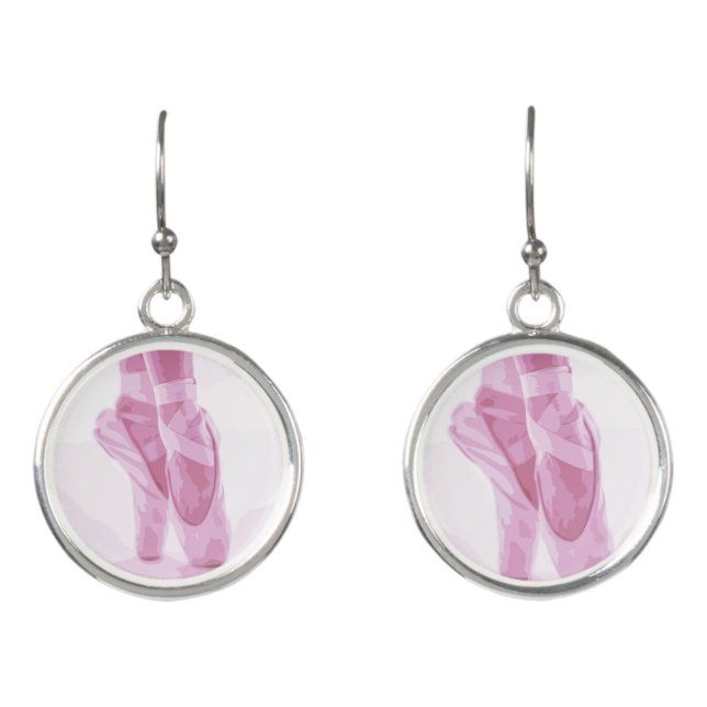 Ballet Slippers Dancer Ballerina Dance Shoes Pink  Earrings (Front)