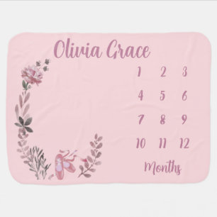 Ballet Slippers Design Monthly Milestone Baby Blanket