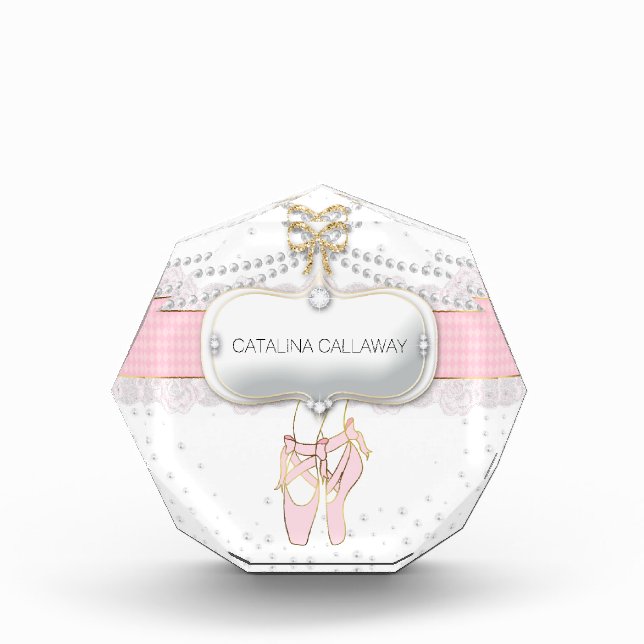 Ballet Slippers Pearls Pink White Lace Jewellery Acrylic Award (Front)