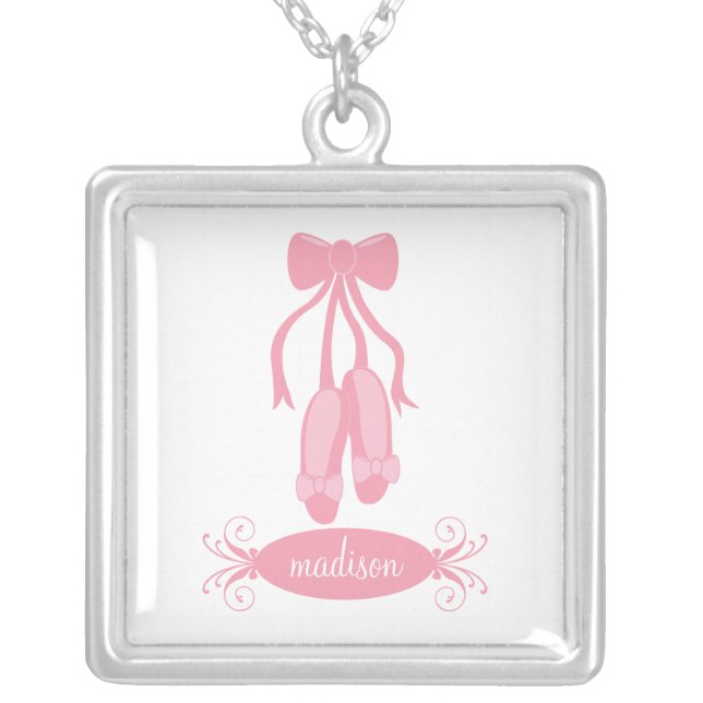 Ballet Slippers Personalized Silver Necklace (Front)