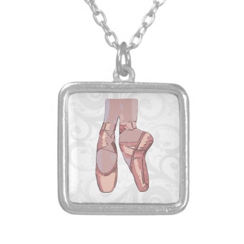 Ballet Slippers Toe Shoes Silver Plated Necklace