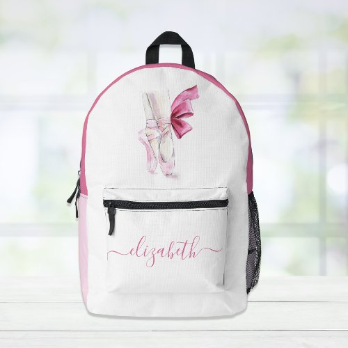 Ballet Slippers Watercolor Pink Printed Backpack