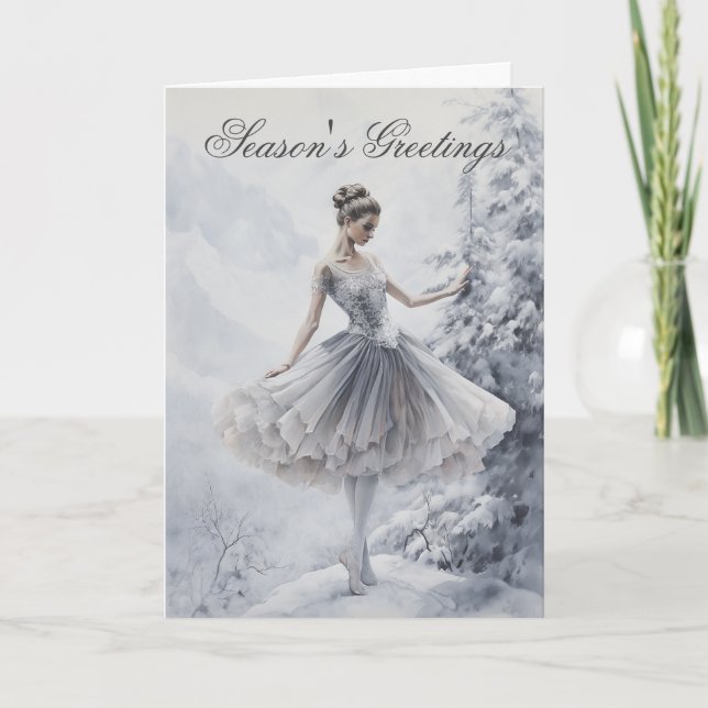 Ballet Snow Queen Snowflake Ballerina Christmas Holiday Card (Front)