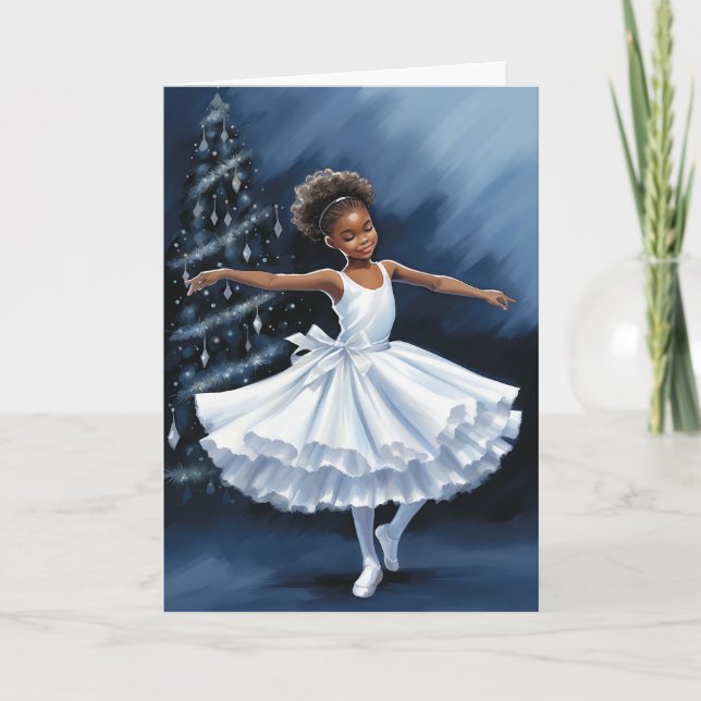 Ballet Snow Queen Snowflake Ballerina Christmas Holiday Card (Front)