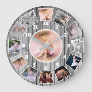 Ballet Stylish Gray and White Photo Collage Large Clock