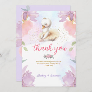 Ballet Swan Baby Girl Shower Thank You Card