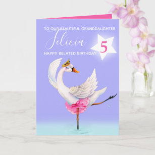 Ballet swan granddaughter belated 5th birthday card