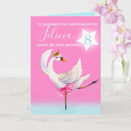 Ballet swan granddaughter belated 8th birthday card