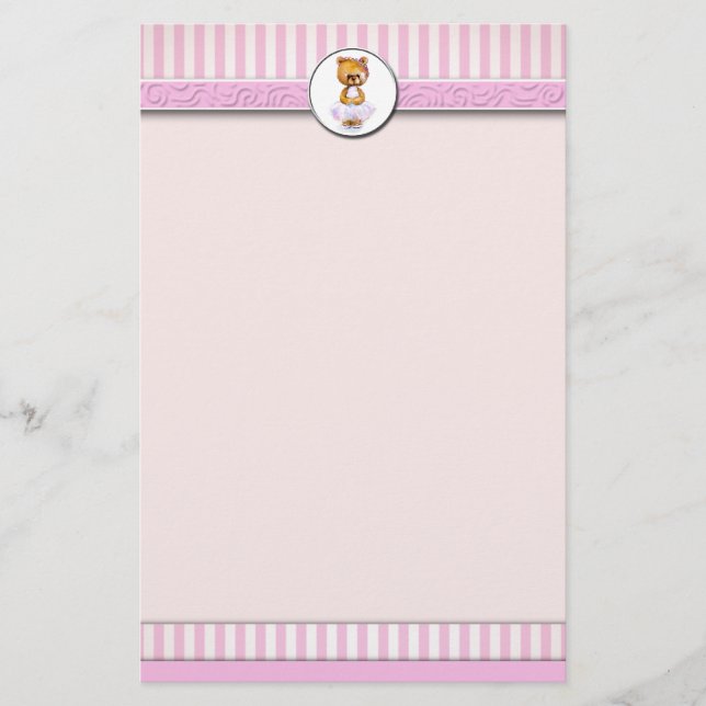 Ballet Teddy Bear Pink Candy Stripe Letterhead A4 (Front)