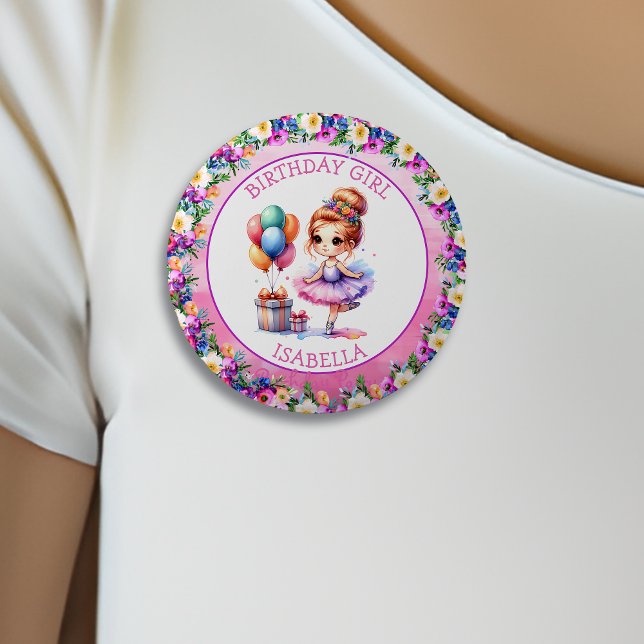 Ballet Themed Girl's Birthday Party Button (Creator Uploaded)