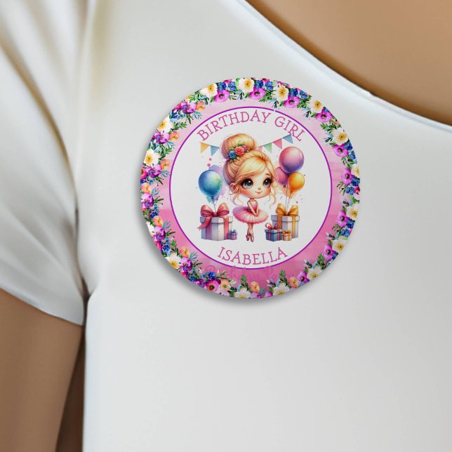 Ballet Themed Girl's Birthday Party Button (Creator Uploaded)