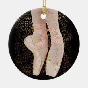 Ballet Toe Shoes - Black Pink Gold Ceramic Ornament
