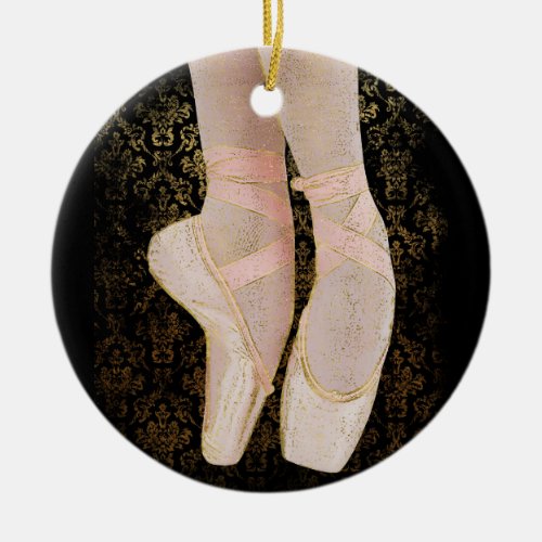 Ballet Toe Shoes _ Black Pink Gold Ceramic Ornament