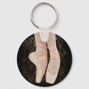 Ballet Toe Shoes - Black Pink Gold Keychain