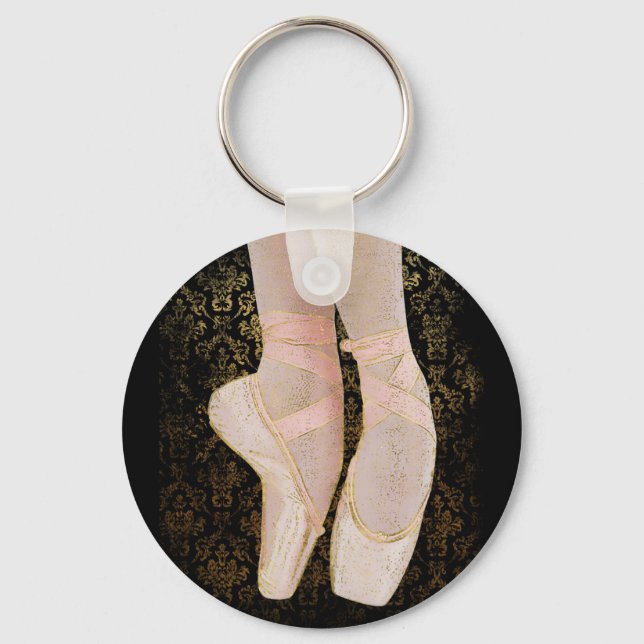 Ballet Toe Shoes - Black Pink Gold Keychain (Front)