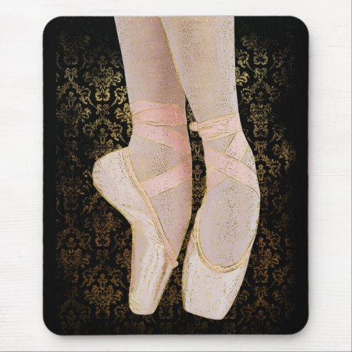 Ballet Toe Shoes _ Black Pink Gold Mouse Pad