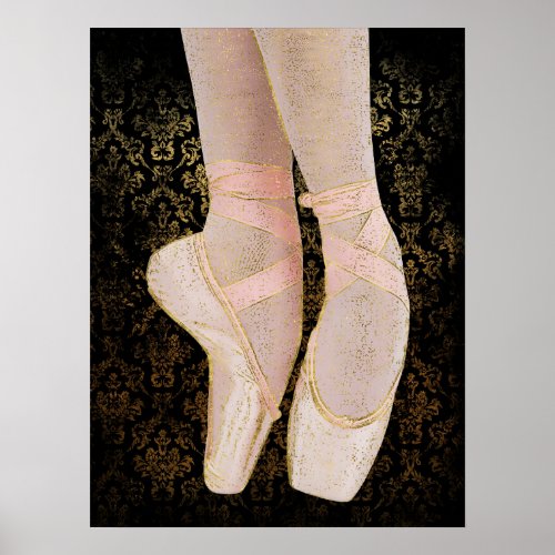 Ballet Toe Shoes _ Black Pink Gold Poster