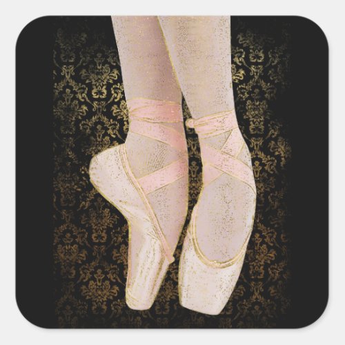 Ballet Toe Shoes _ Black Pink Gold Square Sticker