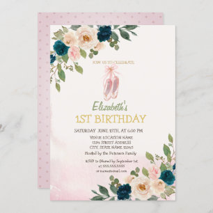 Ballet Toe Shoes Flowers Birthday Invitation