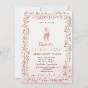 Ballet Toe Shoes Glitter Frame Birthday Invitation
