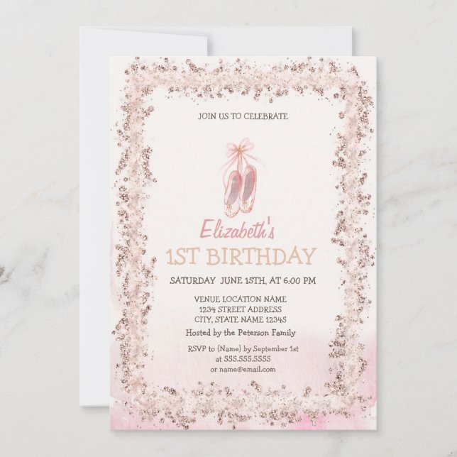 Ballet Toe Shoes Glitter Frame Birthday   Invitation (Front)